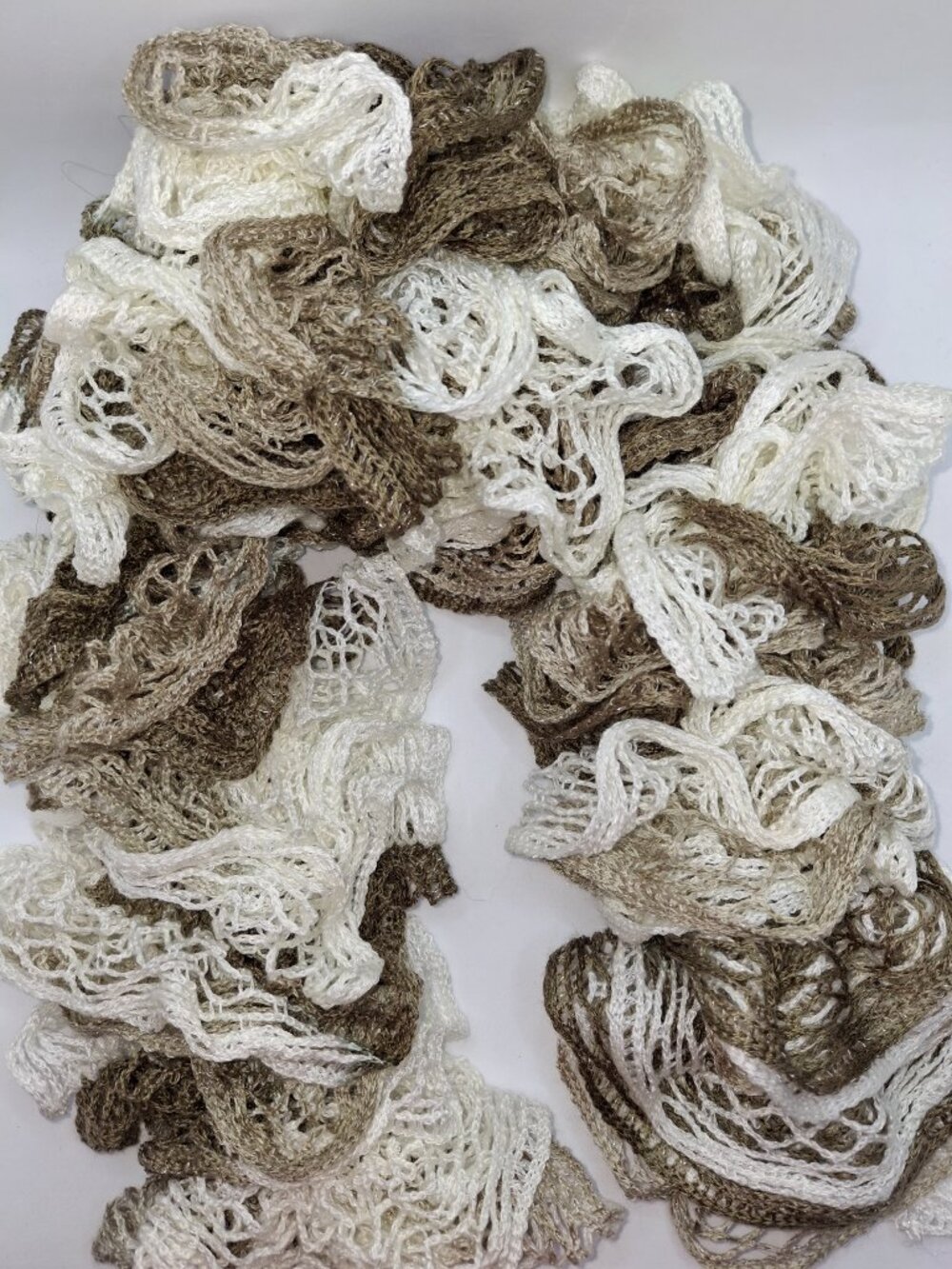 Frilly Ruffle Scarf Wrap Sparkle All Season Accessory Beige Gray White Shuffle